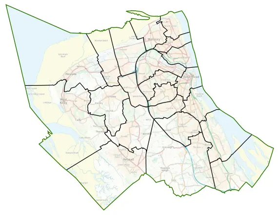 Wirral area map for Sevens Taxis